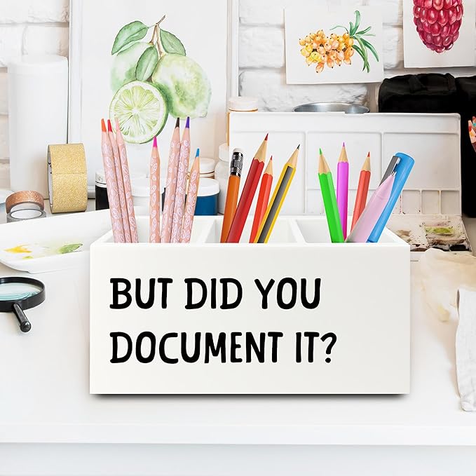 XPH Funny But Did You Document It Pen Pencil Holder Organizer for Desk, HR Human Resources Gifts, Office Humor Gifts, Funny Wooden Box Sign for Office Workplace Desk Tabletop Decorations