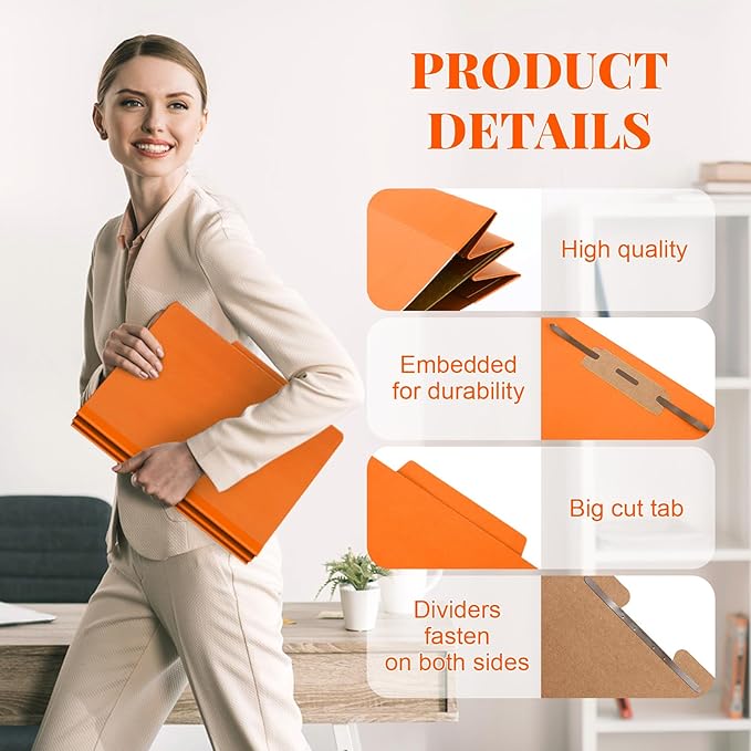 Skyygemm 24 Pcs Classification Folders Letter Size, 1 Divider Pressboard File Folder with Fasteners, Expanding File Organizer Bulk for School Teachers, Office Employee, Coworker, Staff (Orange)