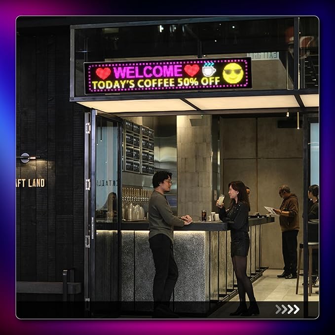 Large Programmable LED Sign, P5 Resolution Indoor Store LED Sign, Bluetooth APP, for Business Retail Shop Window Display (32"x 6")
