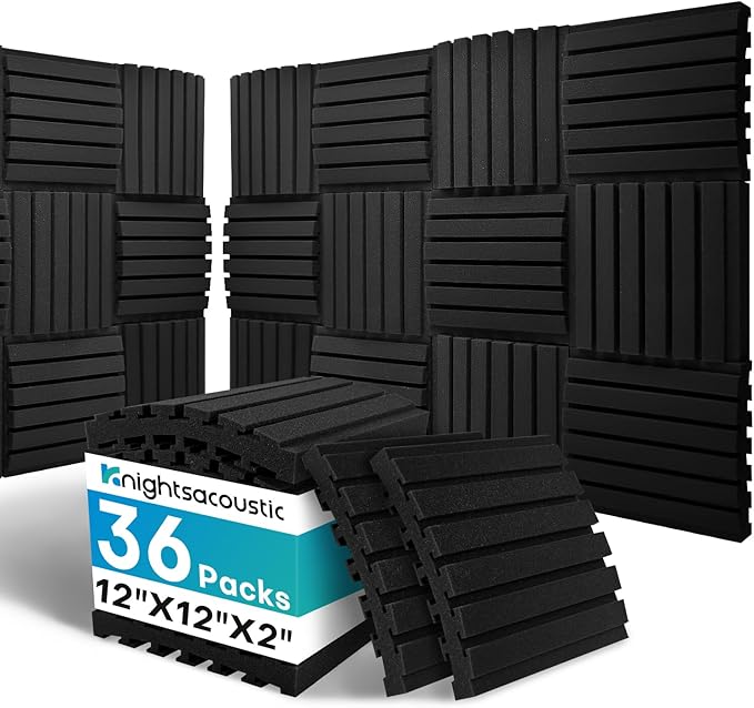 36Packs Curved Sound Proof Foam Panels for Walls, 2" Acoustic Panels Sound Absorbing Dampening, Soundproofing Noise Reducing Cancelling Treatments for Home Office Recoding Studio Decor, 2x12x12" Black
