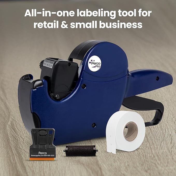 Perco Pro 1 Line Price Gun with Labels Kit, Includes 1 Line Pricing Gun, 10,000 White Labels, with Pre-Loaded Inker