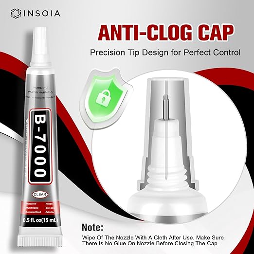 B7000 Rhinestone Glue Clear 16 PCS 15ml – Strong Transparent No Trace Jewelry Glue with Precision Tip, Quick Dry Multi-Purpose Adhesive for Making Nail Makeup Fabric Shoes Craft Phone Repair