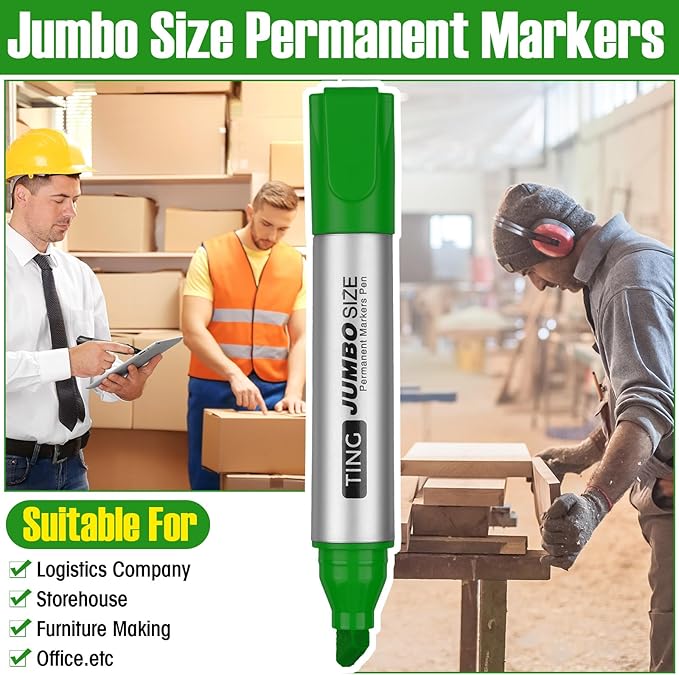 Fuutreo 10 Pack Jumbo Permanent Markers Bulk Large Chisel Tip Permanent Markers Quick Drying Waterproof Big Huge Poster Pens for Office, Logistics Company and More Adult(Grass Green)