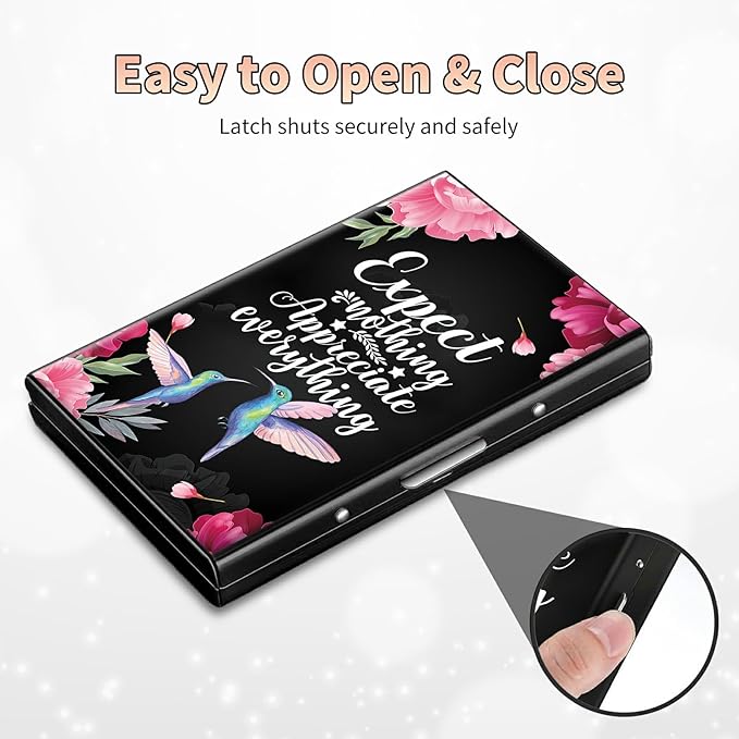 BWEGRHE Slim Credit Card Holder, Humingbird Flower RFID Blocking Metal Wallet for Men & Women, Aluminum Minimalist Hard Case Pocket-Sized Business Cards Organizer (Fits Up to 10 Cards)