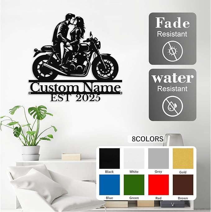 Custom Motorcycle Couple Metal Signs Personalized Biker Couple Name Sign Custom Garage Decor Motorbikes Wall Art Decor Motorcycle Sign Wedding Valentine's Day Gift for Couples