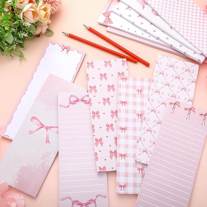 Gersoniel 12 Packs Magnetic Notepads for Refrigerator Monthly Grocery Magnetic List Set to Do List Pads Back Memo Notepad 9 x 3.5 Inches for Fridge Kitchen Shopping Grocery(Pink,Bow)