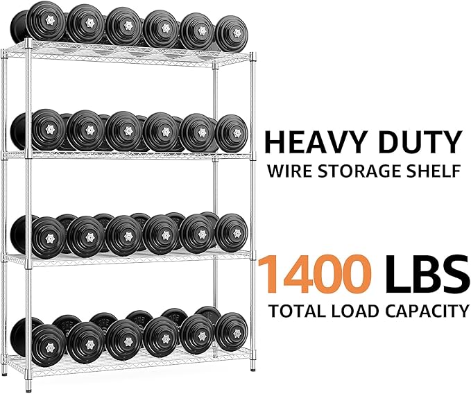 M MZG 5-Shelf Storage Shelves,Wire Shelving Heavy Duty Metal Storage Shelving Unit Adjustable Garage Shelving Rack Pantry Kitchen (Chrome, 4 Tier,15.8" D x 45.3" W x 59.4" H)