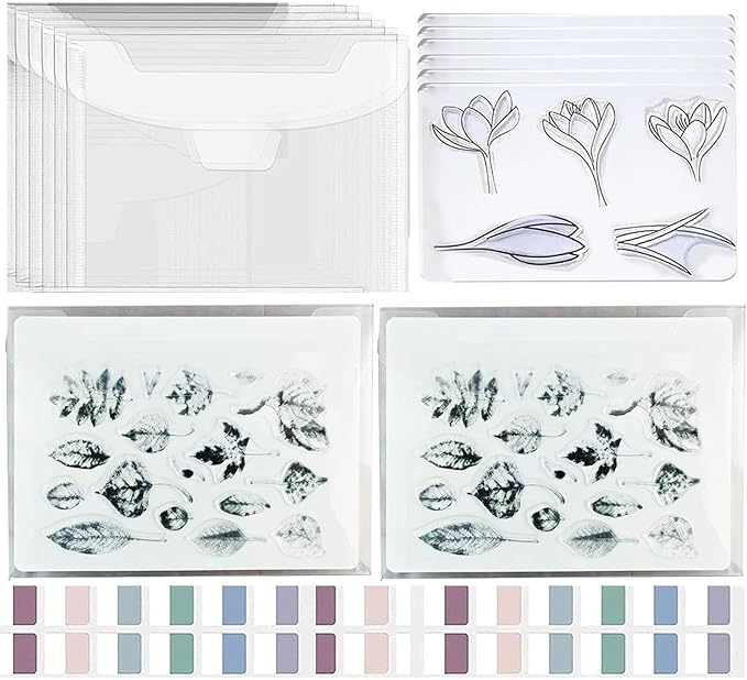 BROTOSPAC 48 PCS Clear Stamps Storage Panels,Resealable Die Cut Storage Bag, White Plastic Stamps Organizer Panels, Clear Stamp Organizer Set for Die Cutting and Decorative (48)