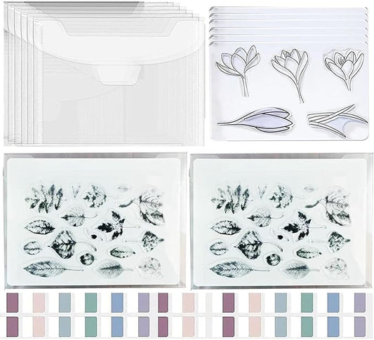 BROTOSPAC 48 PCS Clear Stamps Storage Panels,Resealable Die Cut Storage Bag, White Plastic Stamps Organizer Panels, Clear Stamp Organizer Set for Die Cutting and Decorative (48)