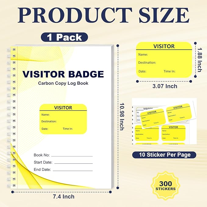 300 Visitor Badges Stickers Visitor Log Book with Carbon Copy Visitor Pass Stickers with Carbonless Visitor Name Tags Guest Registry Log Book for School Business Church