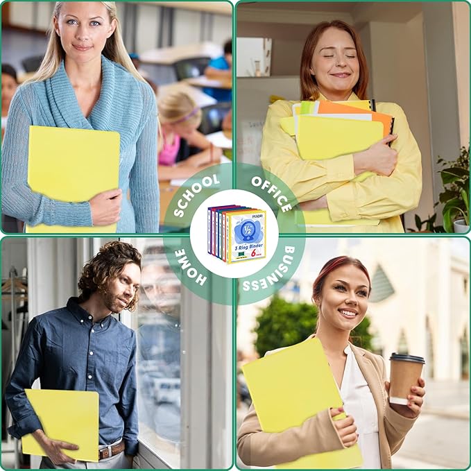 3 Ring Binder 0.5 Inch, PANDRI 6 Pack 1/2-Inch Binder Fits Letter Size 8.5'' x 11'' Paper, Versatile Binders for Office Home School, 2 Pockets, Assorted 6 Color