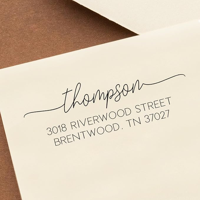 Address Stamp - Custom Stamps for Mailing I Create Personalized Name and Return Address I Up to 3 Lines of Text I Includes Ink Color Options I Self Inking and Wooden Rubber Stamp Options (Fancy Font)