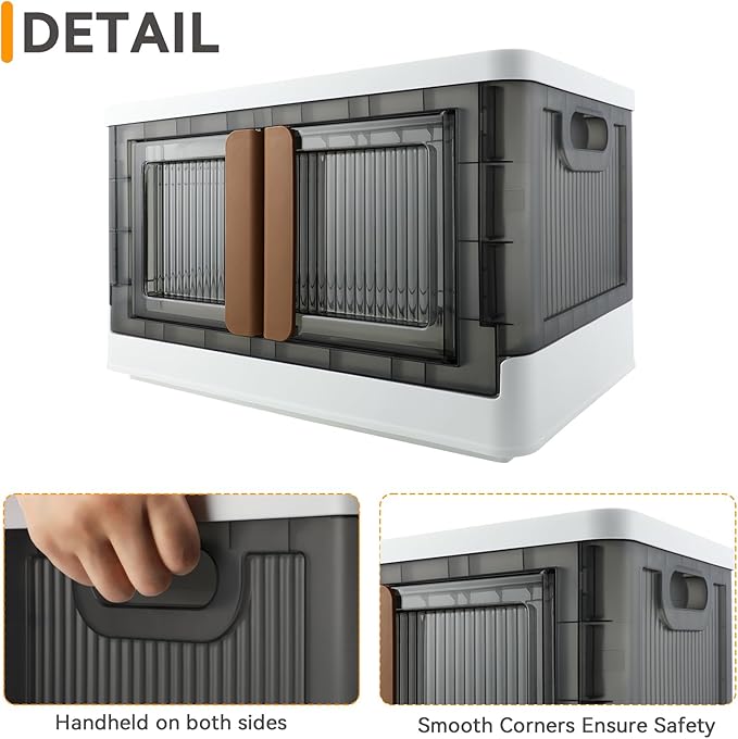 AssHMKIT Storage Bins, Plastic Cabinet, 8.4 Gallon Capacity (32L Per One), 4 Pack, Stackable Collapsible Drawer, with Door and Buckle, Organizer for Home and Office, Transparent