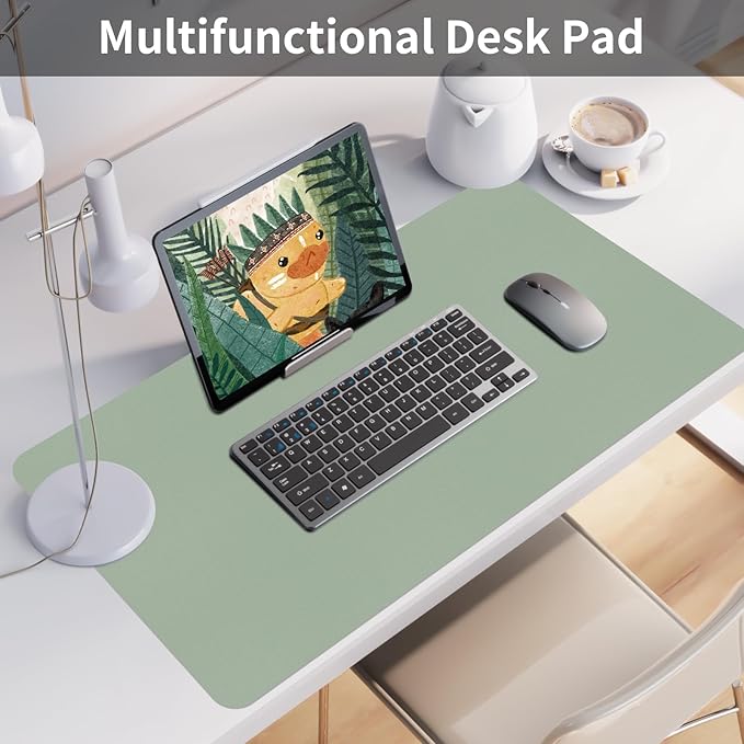 Bloss Leather Desk Mat, Large Mouse Pad, Non-Slip Desk Protector Mat, Leather Desk Blotter, Waterproof Desk Pad for Office Home Decor/Grey Green(31.5×15.7 Inches)