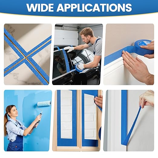 SUNSHINETOP Blue Painters Tape, 6 Rolls Paint Tape 1 Inch Wide (0.98 in. x 55 Yds) Blue Masking Tape Protects Surfaces, Painter's Tape for Indoor and Outdoor Use, Easy Removal (6PCS)