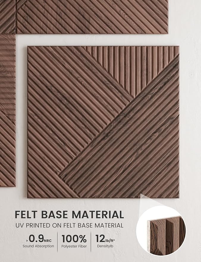 Fluxynara Large Felt Bulletin Board,Cork Board Alternative 70.87'' x 47.24'' Art Acoustical Wall Panels-6 Pack with 60 Adhesive Tabs,for Recording Studio/Home Offices-Walnut/Diamond