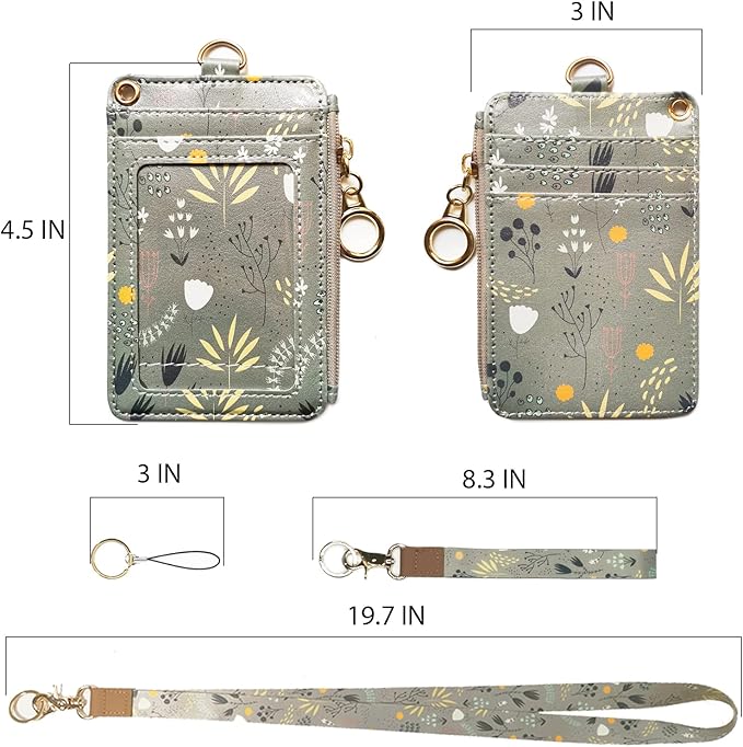 bolimoss Lanyard Wallet,Wallet Lanyard,lanyards for id Badges,lanyards for id Badges for Women,Lanyard Wallet for Women,Fashion Badge Holder with Zipper (Light Grey)