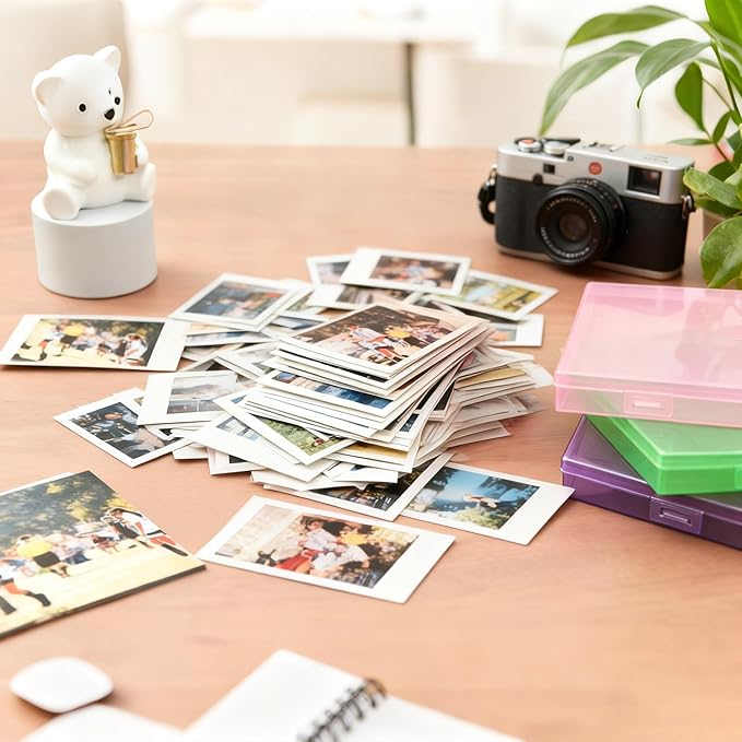 Photo Storage Box 5 x 7 Inches, 18 Inner Extra Large Photo Boxes with Dividers, Colorful Acid-Free Photo Storage Containers with Handle, Photo Organizer Craft Keeper for Photo, Craft, Stamp etc