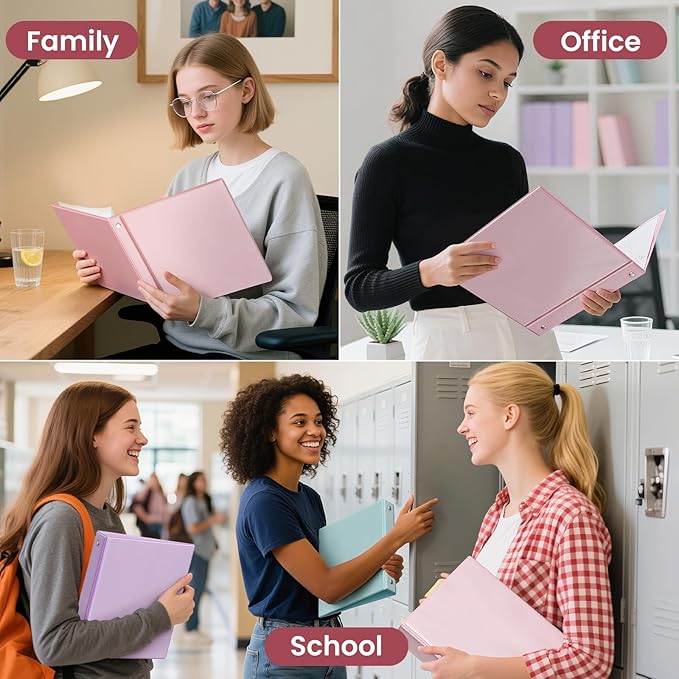 SUNEE 3 Ring Binder 1.5 Inch 1 Pack, Clear View Binder Three Ring PVC-Free (Fit 8.5x11 Inches) for School or Office Supplies, Pink
