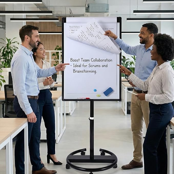40 X 28 Inch Mobile Magnetic Whiteboard on Wheels, Rolling Dry Erase Board Easel on Height Adjustable Stand with Flipchart Paper Pad (25 Sheets) for Class Teaching, Office Meeting & Workshops