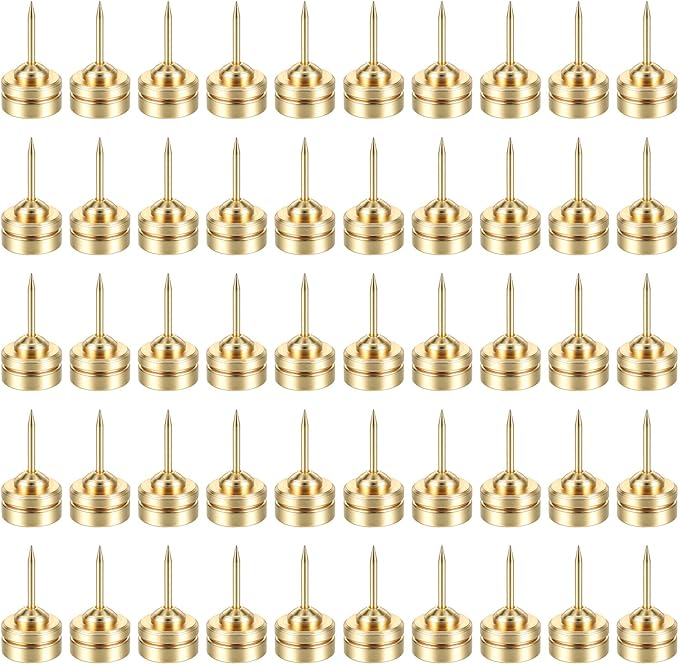 50 Set Magnetic Push Pins, Flat Push Pin, Magnetic Thumb Tacks for Wall Bulletin Board Poster and Photo Hangers (Gold)