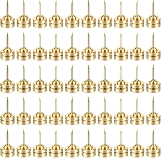 50 Set Magnetic Push Pins, Flat Push Pin, Magnetic Thumb Tacks for Wall Bulletin Board Poster and Photo Hangers (Gold)