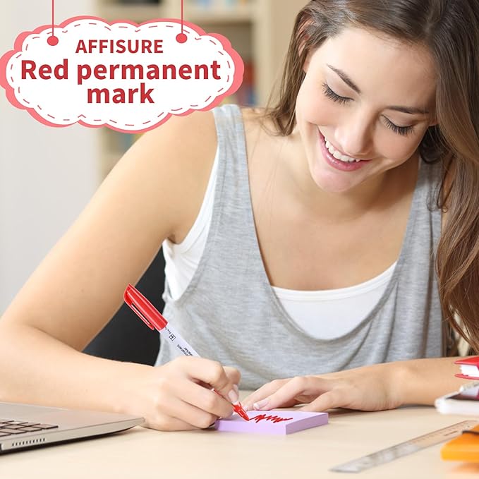 Affisure Red Permanent Markers Bulk, 75 Count, Quick Drying and Fade Resistant, Fine Point Marker works on Paper, Plastic, Metal, Wood, Perfect for Classroom, Home, Office