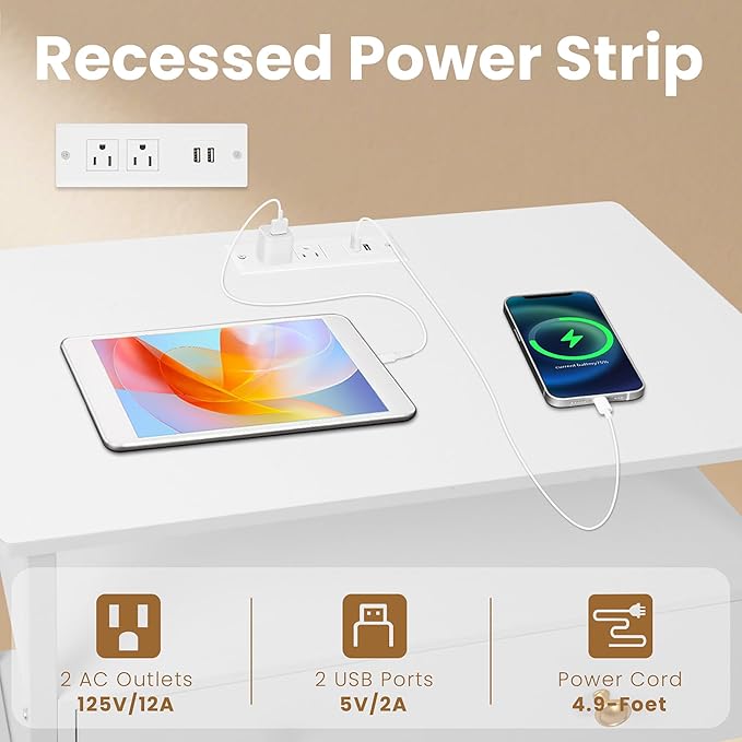 Edbuosy 27 Inch Wide Night Stand with Charging Station, Wood Nightstand with Open Shelf, Large Drawer Bedside Table for Living Room/Bedroom/Office (White)