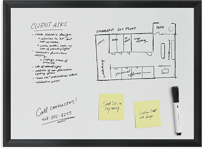 U Brands Magnetic Dry Erase Board White Board, 24" x 18" Inches, Black Wood Frame (307U00-01)