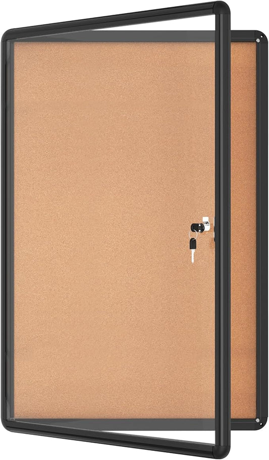Mifuro 36"x24" Enclosed Bulletin Board, Lockable Weather-Resistant Aluminum Cork Noticeboard for School & Office, Black Frame w/Cork