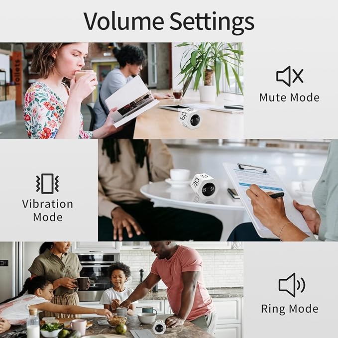 LUCKY TIME Productivity Timer Flip Gravity Sensor Pomodoro Cube Timer Countdown & Countup,1/5/10/30/60min Preset & Custom Timing, Mute/Vibrate/Sound for ADHD,Work,Study,Kitchen(1, White Hexagon)