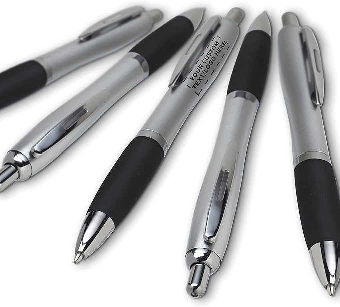 DISCOUNT PROMOS Personalized Ballpoint Pens With Rubber Grip, 100 pack Customizable Ergonomic Click-to-Write Custom Writing Pens for School with Black Ink, Black