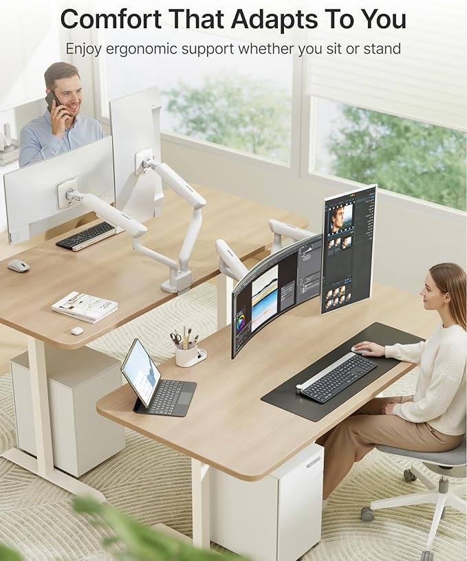 monTEK Dual Monitor Arm with USB, Mechanical Spring Monitor Arm for 17-35" Screens, Adjustable Monitor Desk Mount Each Holds up to 24.2 lbs with C Clamp/Grommet Desk Mount, VESA 75/100mm, MA1011UCWH-D