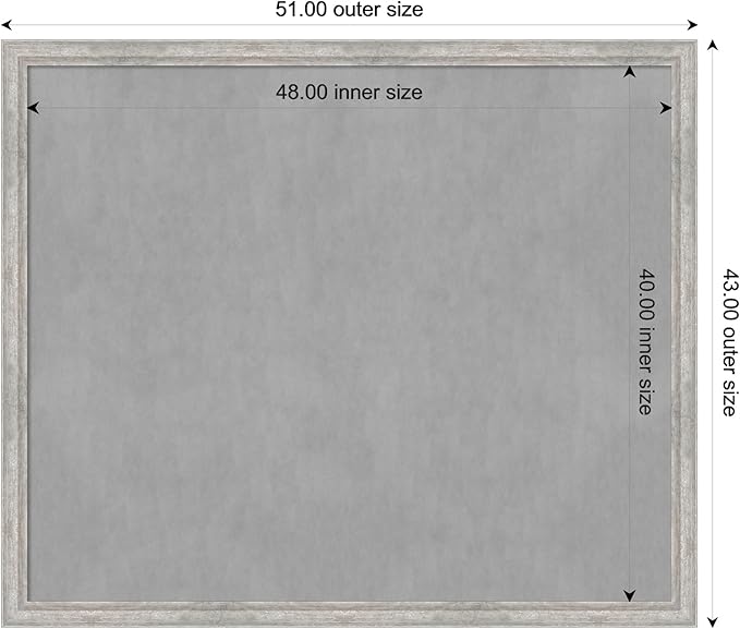 Amanti Art Silver Framed Magnetic Board 43x51 Oversize Vision Board for use with Magnets, 100% Metal Sheet to Display Items as Office Decor or for Home Organization in mudroom, Kitchen or Kids Room
