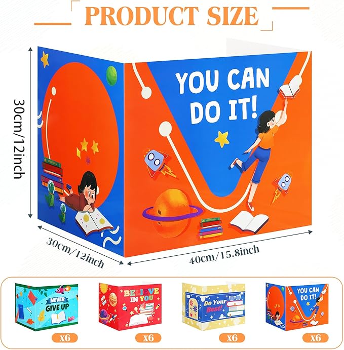 Crtiin 24 Pcs Privacy Folders for Students Desk Dividers Standard School Privacy Cardboard Board Testing Dividers Shield for Classroom Teacher Supplies Keep Eyes from roving(Encourage)