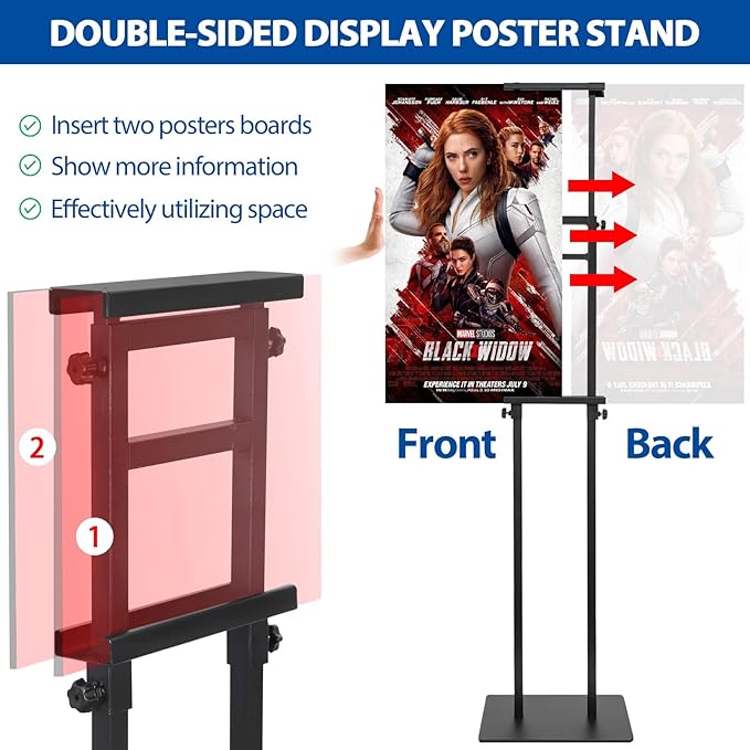 VAIIGO Pedestal Poster Sign Stand for Double Sided Display, Adjustable Poster Board Stand Height Up to 80", Heavy Duty Floor Standing Sign Holder for Board, Foam, Banner Display Stand, Black 1Pack