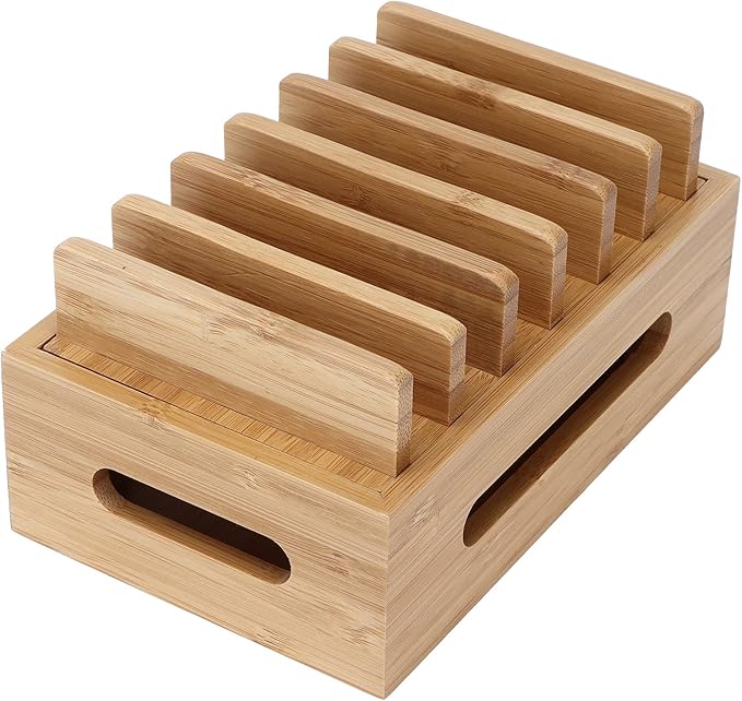 Leapiture Charging Station Organizer, Multiple Devices Charging Station Wood Cell Phone Dock Portable Tablet Computer Organizer Storage Box for Home Office