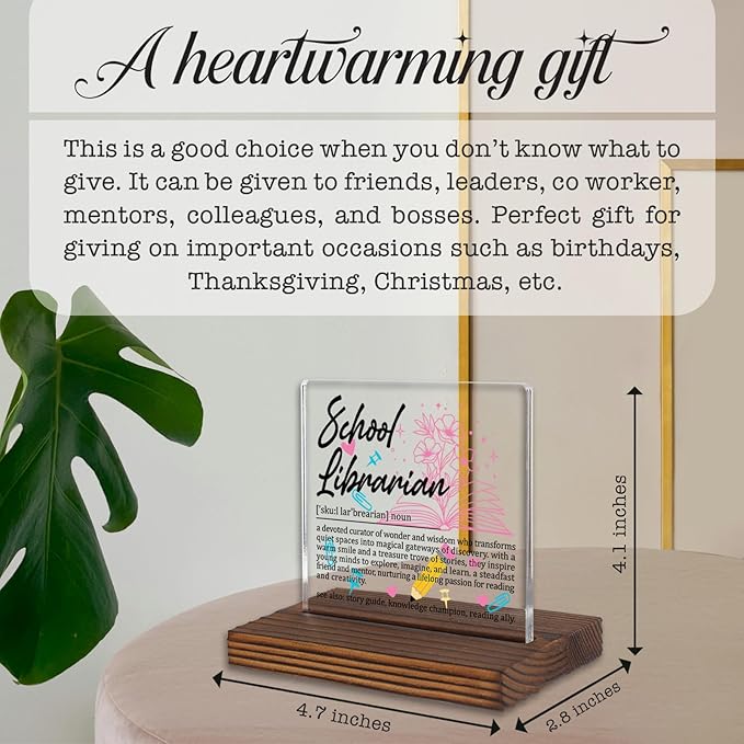 School Librarian Gifts, Thank You Desk Sign for Library Teachers and Reading Mentors, Appreciation Plaque for Literacy Champions, Office Decor Recognition Gift PA034