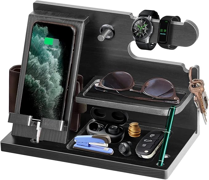 Gifts for Men Bedside Organiser Wood Phone Docking Station Dad Birthday Gifts for Him Nightstand Key Wallet Watch Stand Mens Gifts for Xmas Presents for Dad Husband Boyfriend Anniversary & Christmas
