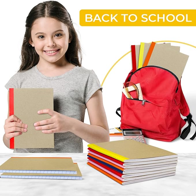 Rosmonde 50 Pack A5 Kraft Journal, Extra Pages - 120 Pages (60 Sheets), Long Lasting, Wide Ruled, 8 x 5.7 Kraft Notebook, Bulk Journal Notebook A5, Bulk Composition Notebooks, Bulk Notebook for School