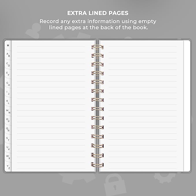 Clever Fox Password Book Spiral – Internet Address & Password Organizer with Laminated Alphabetical Tabs – Password Keeper Journal – Hardcover, Medium Size, 6.1x7.7” (Gray)