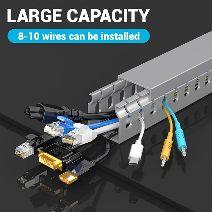 Open Slot Wire Duct Kit, 62.8"(4 x 15.7) Server Rack Cable Management, Cable Management Raceway for Hide Network HDMI VGA Cable, Wiring Raceway Cable Duct, Desk Wire Channel, 4 Pack, Grey