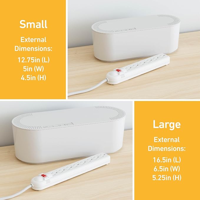 D-Line Cable Management Box, Power Strip Holder, Floor Outlet Hiders, Desk Cord Organizer, Cover TV Wires, Wire Storage – 16.5 in (Length) x 6.5in (Width) x 5.25in (Height) - Large, White