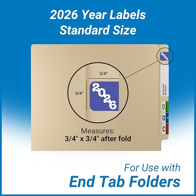 2026 Year Stickers, Doctor Stuff 2026 Chart Stickers, Purple/Black Color Coded, POS Style, USA Made Year Labels for End Tab File Folders, 500/Roll, 1 Roll, 3/4" x 1-1/2"