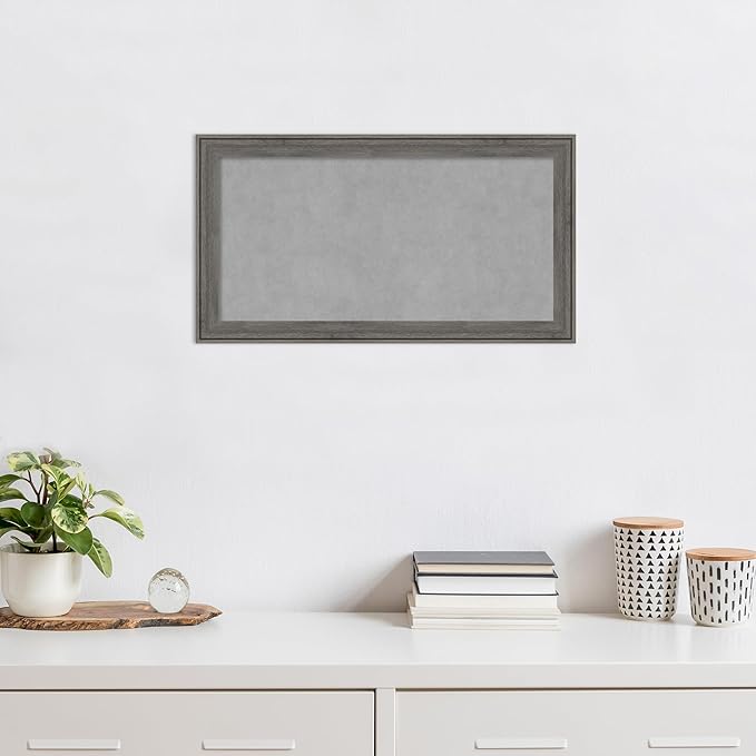 Amanti Art Grey Framed Magnetic Board 15x27 Small Vision Board for use with Magnets, 100% Metal Sheet to Display Items as Office Decor or for Home Organization in mudroom, Kitchen or Kids Room