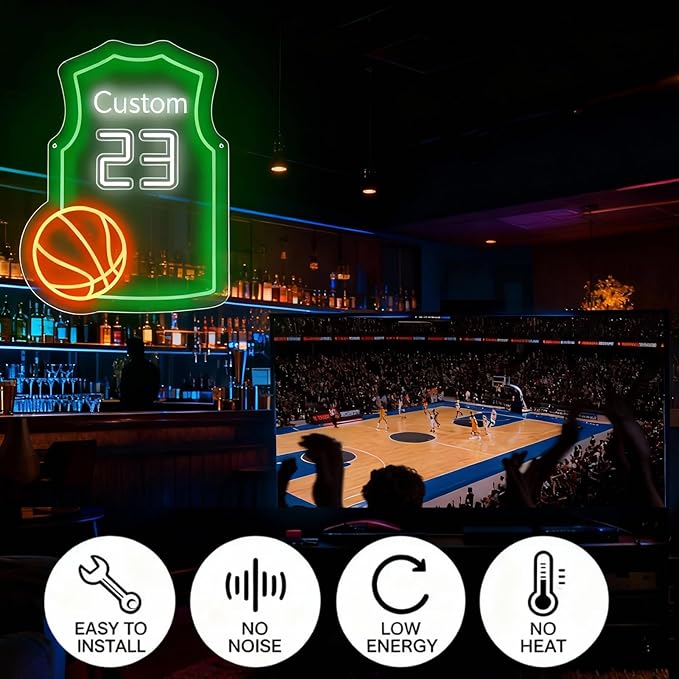 Custom Basketball Jersey Neon Signs for Room Decor Personalized Team Number Name Basketball Neon Sign for Party Night Light Birthday Gift for Teen Kids Boys Girls Men