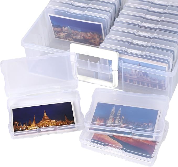4x6 Photo Storage Box, 16 Inner Photo Keeper,Photo Organizers and Storage, Seed Storage Organizer,Clear Photo Boxes Storage Plastic Photo Organizer Box for Cards, Craft, Stamps,Stickers
