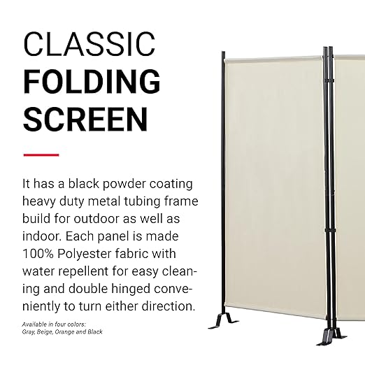 Proman Products - Galaxy Section Divider, Water Repellent Fabric Room Divider with Black Powder Coated Metal Frame for Indoors or Outdoors (Beige)