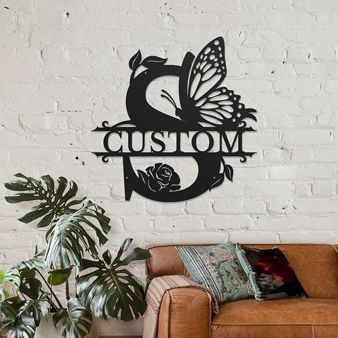 Personalized Custom Letter Name metal Signs,Custom Black Letter Monogram Wall Art Decor,Metal Signs Plaques Outdoor wall Decorative Signage (S)