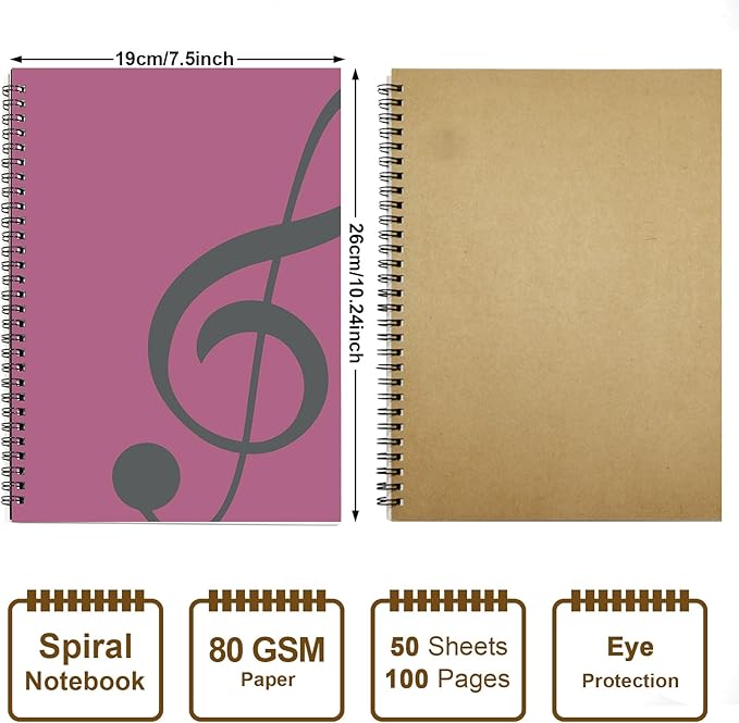 MAXCURY Blank Sheet Music Composition Manuscript Staff Paper Art Music Notebook Black 100 Pages 26x19cm (Pink/Grey Green)